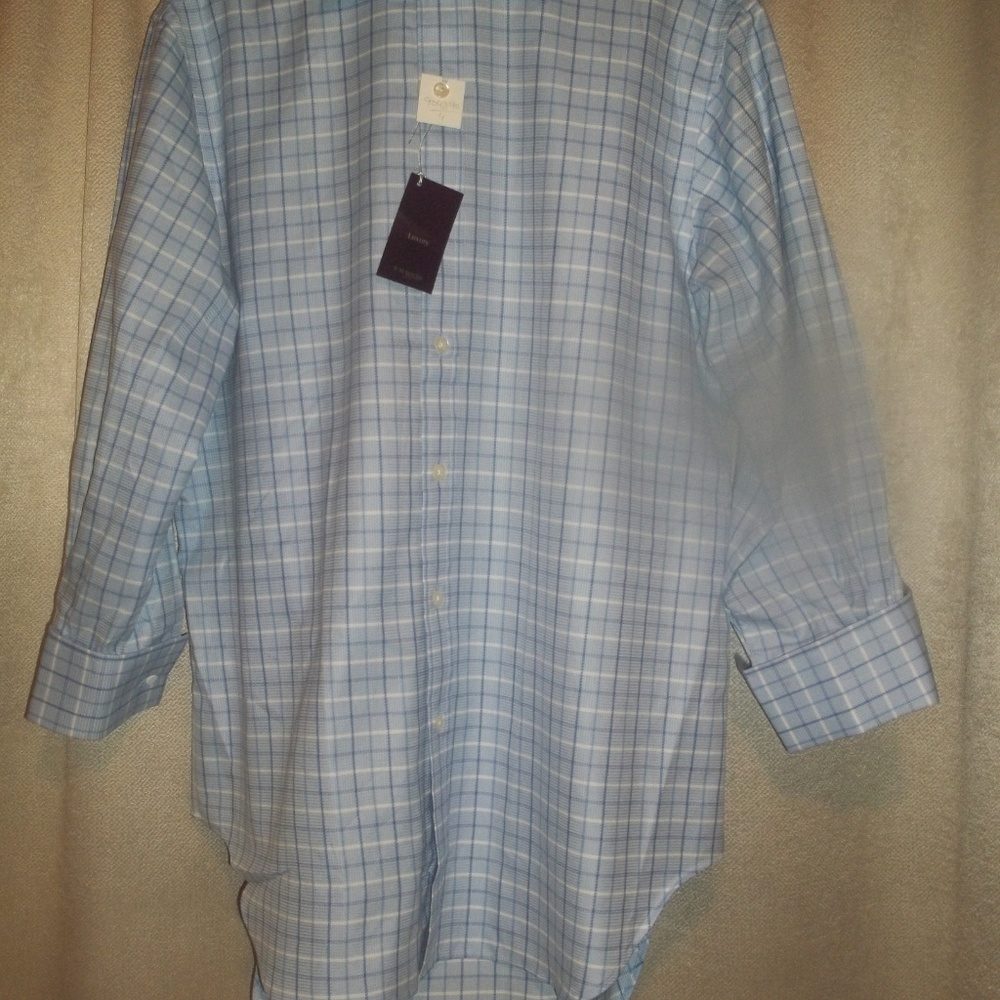 T.M. LEWIN  LUXURY BLUE And WHITE PLAID 3/4 SLEEVE